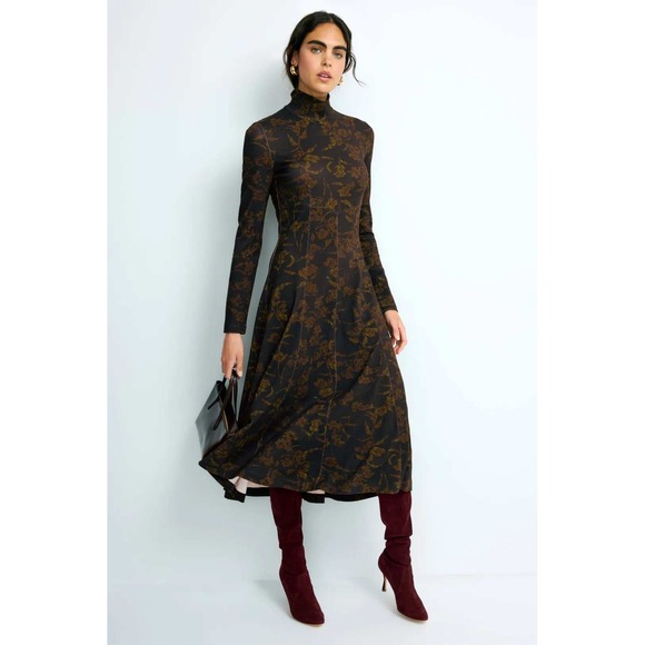 Tanya Taylor Dresses & Skirts - Tanya Taylor Floral Mock Neck Long Sleeve Midi Dress Size M